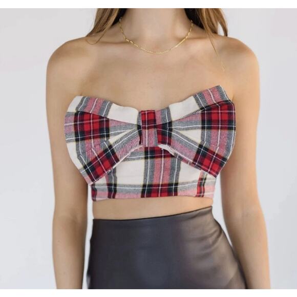 Show Me Your MuMu Tops - Show Me Your Mumu Plaid Bow Tube Top Large NWT